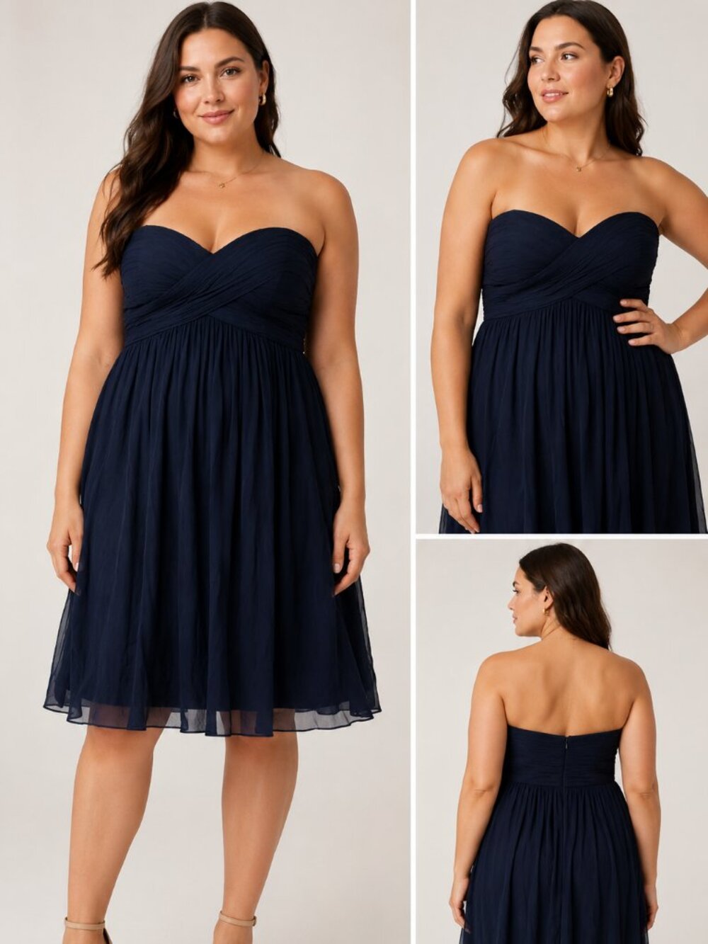 NWT J.Crew 100% Silk Navy Blue Strapless Sweetheart Chiffon Dress Size 16